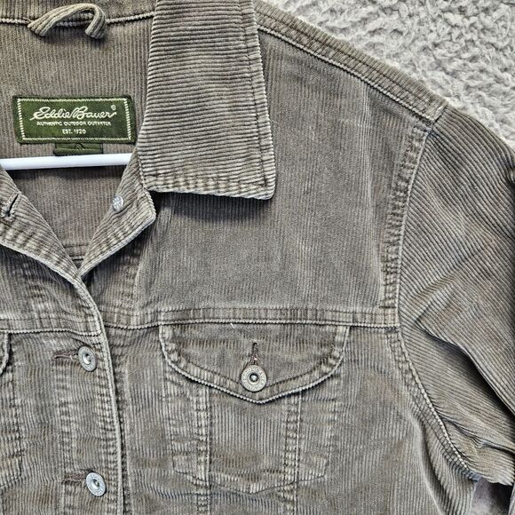 Eddie Bauer Corduroy Jacket Womens Small Green Collared Button Front - Picture 2 of 11